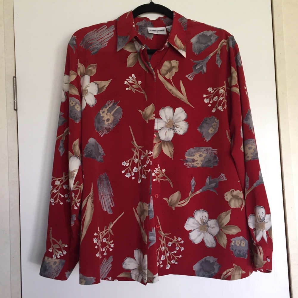 Alfred Dunner Hibiscus Floral Button Down Blouse